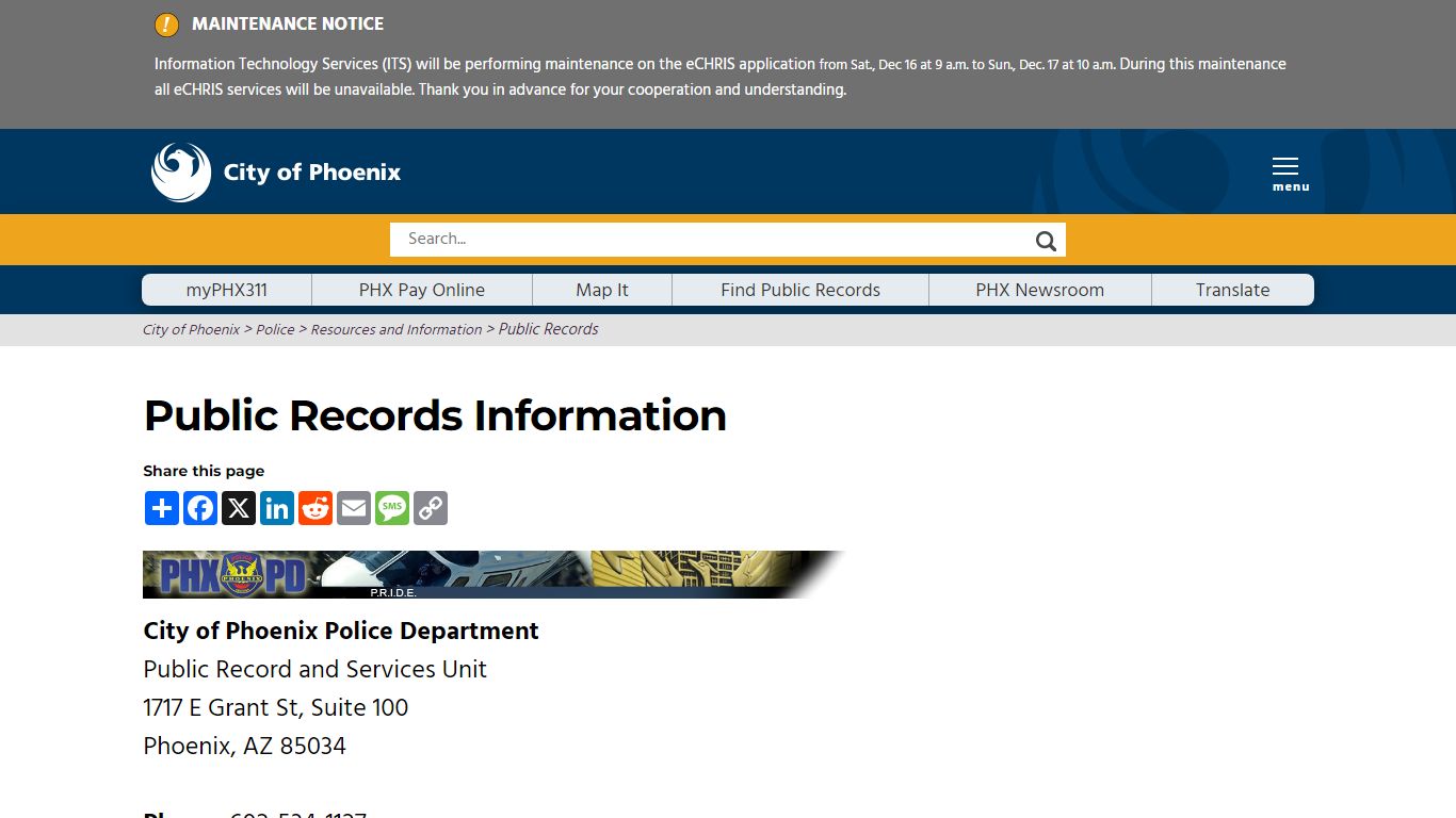Police Public Records Information - Official Website of the City of ...
