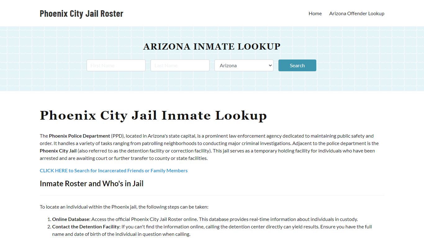 Phoenix Police Department & City Jail, AZ Inmate Roster, Arrests, Mugshots
